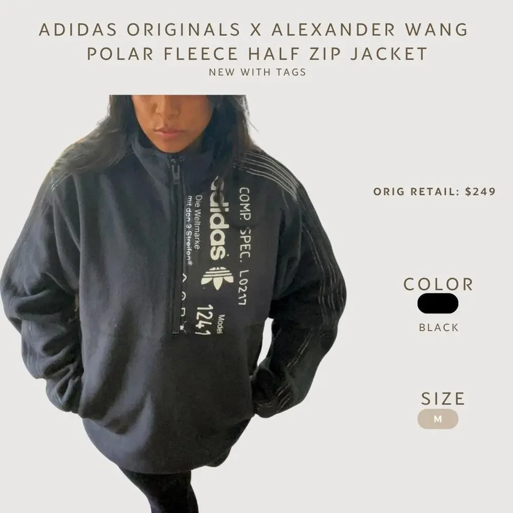 Adidas x Alexander Wang Polar Fleece Half Zip Jacket Black NWT M - Picture 2 of 6